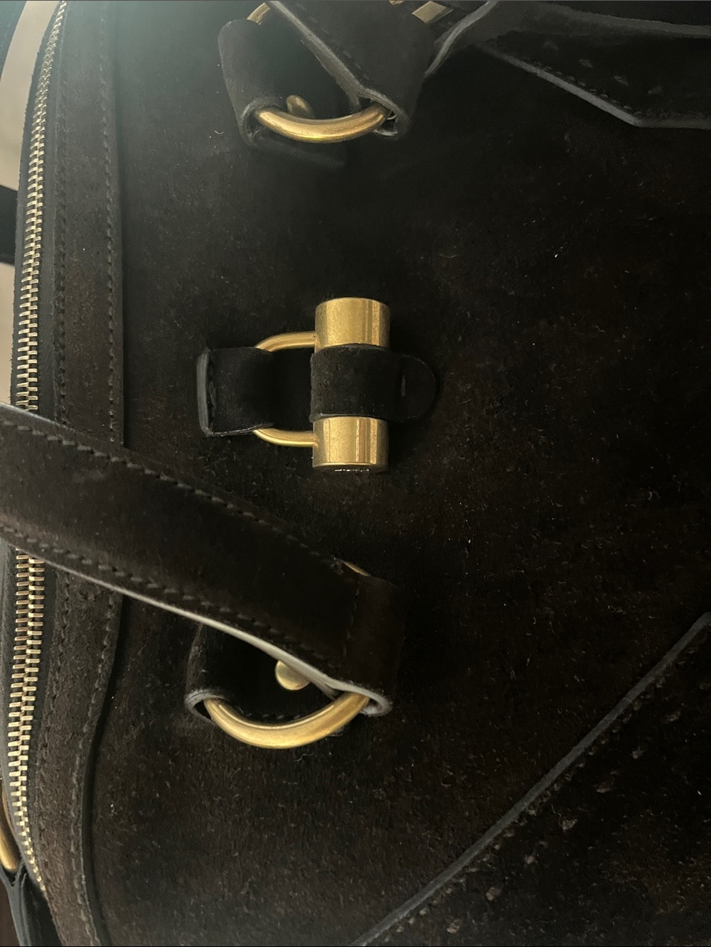 Yves Saint Laurent Black Suede & Leather Shoulder Bag with Gold Hardware - Picture 3 of 4